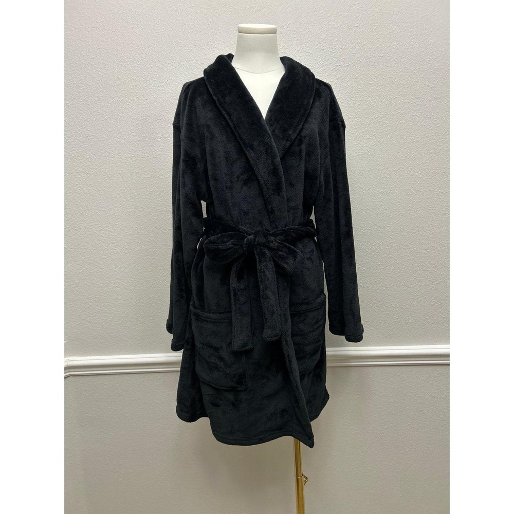 NWT Victoria's Secret PINK Plush Robe Black Embroidered Back Logo XL/XXL